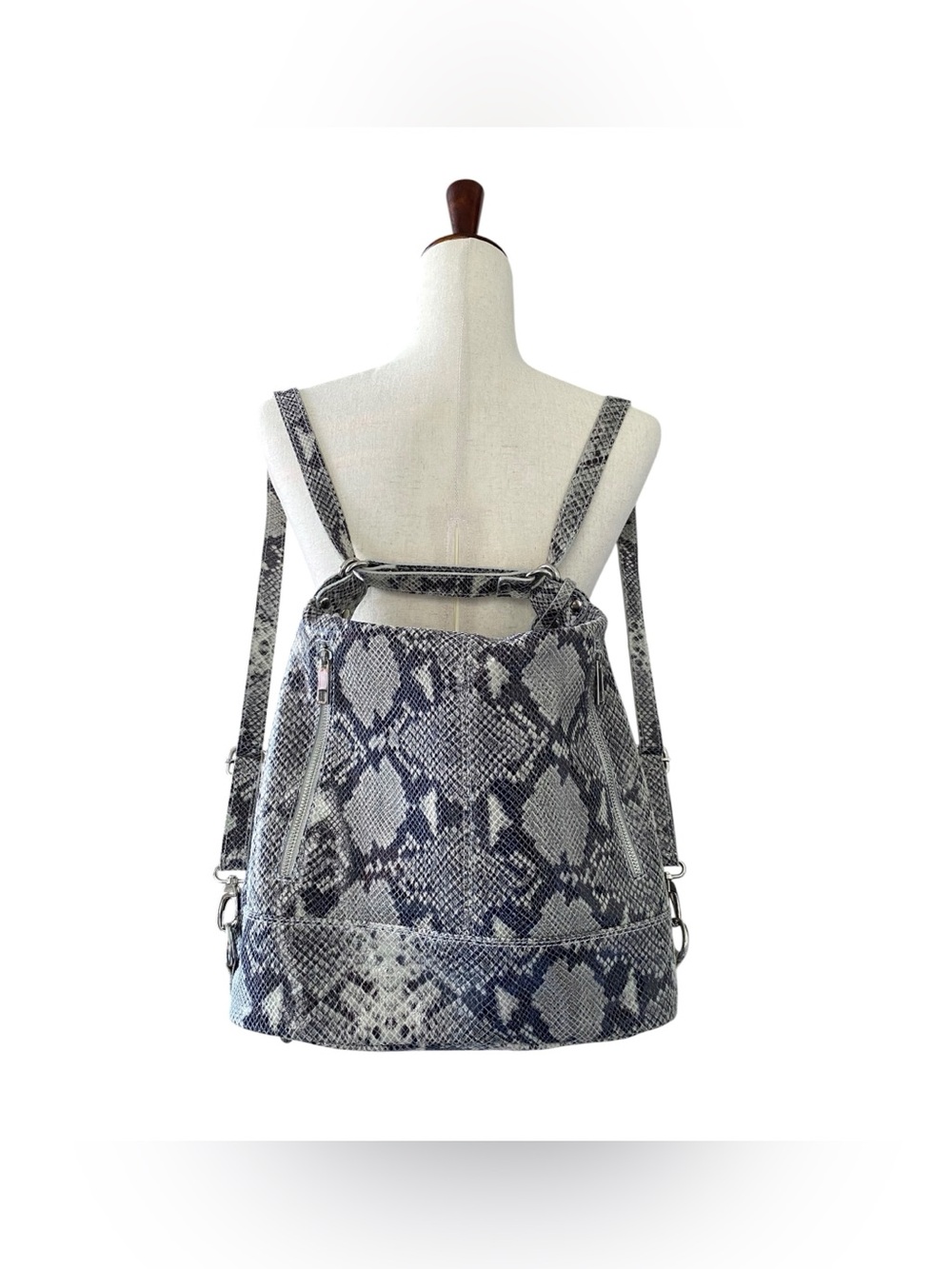 Bevini Modena B290 Italian Caw Leather Python Print Convertible Shoulder Bag - Picture 2 of 16